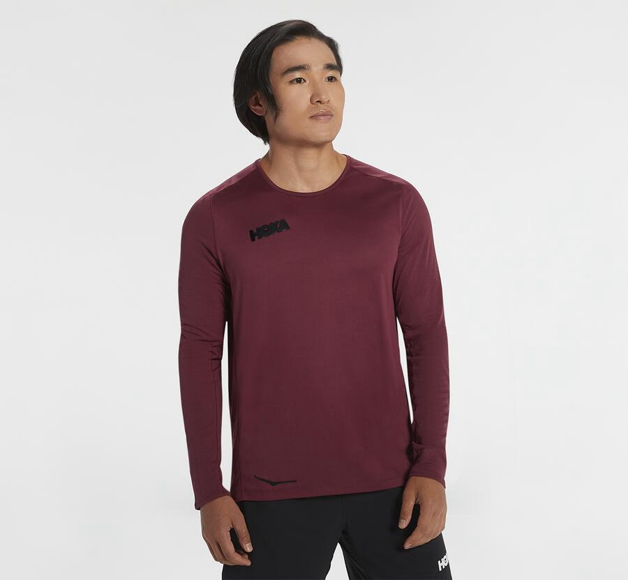 Hoka One One Mens Tops - Performance Long Sleeve - Brown - WCKF18935